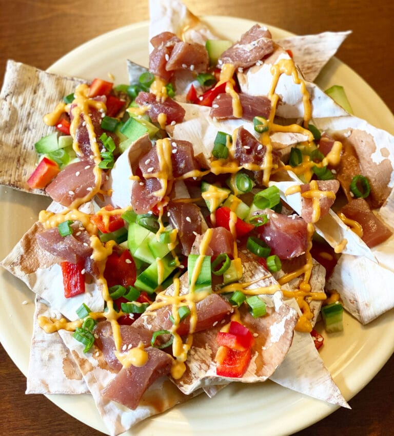 Ahi Tuna Nachos with Homemade Wonton Chips - Jim Cooks Food Good!