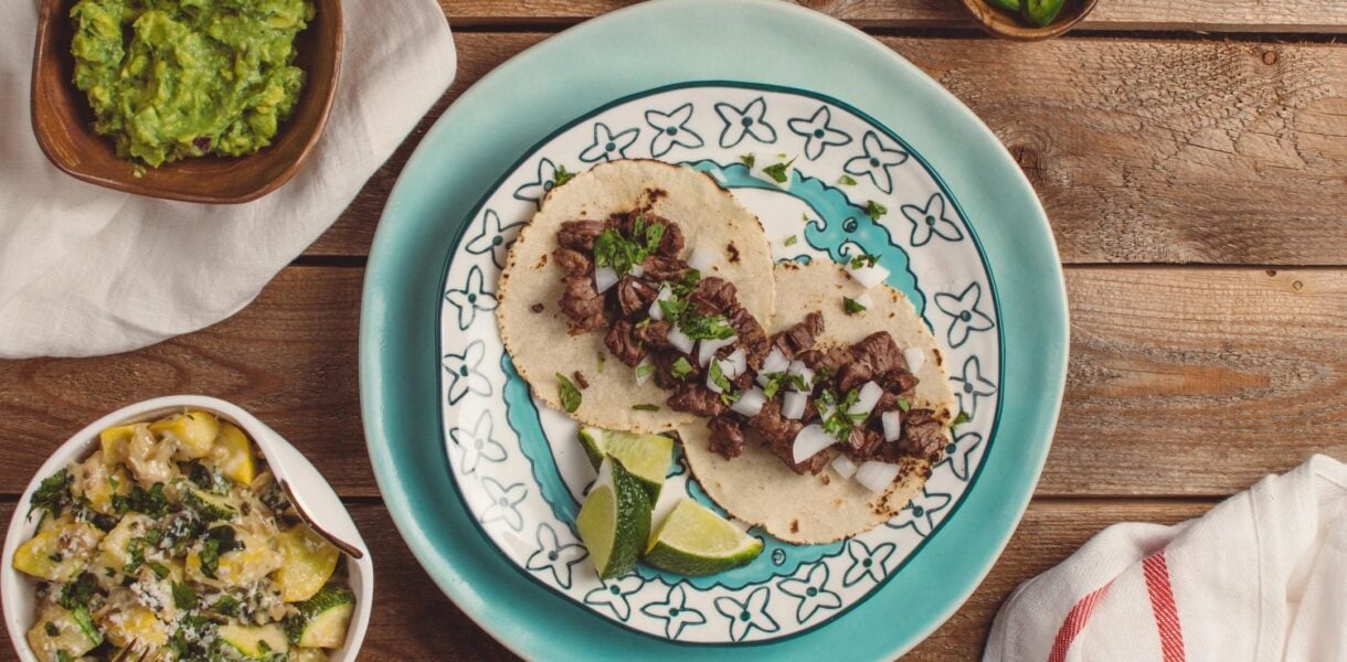 Marinated Skirt Steak Tacos with Pickled Onions and Capers