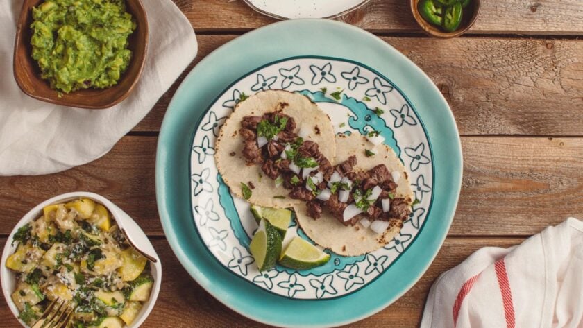 Marinated Skirt Steak Tacos with Pickled Onions and Capers