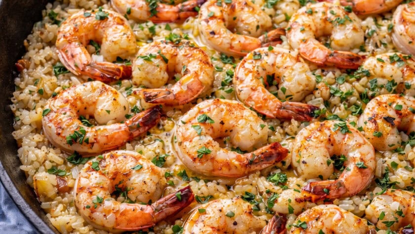 Garlic Butter Shrimp and Rice Skillet