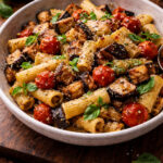 Roasted Eggplant and Tomato Pasta with Garlic and Basil