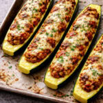 Stuffed zucchini boats with mozzarella