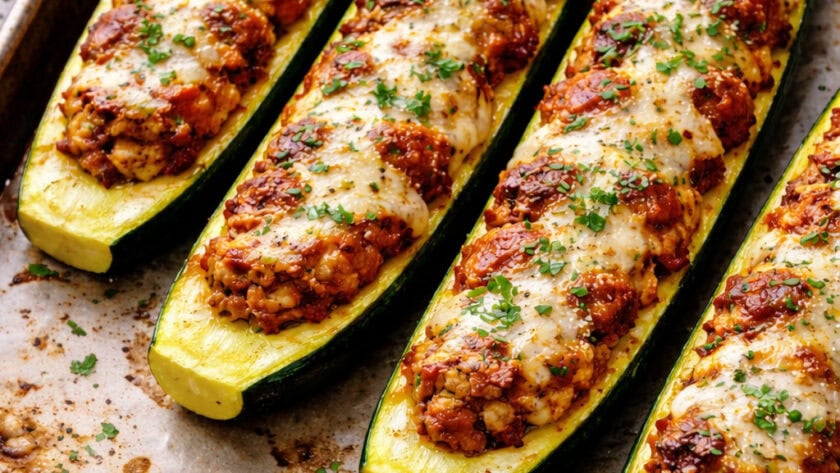 Stuffed zucchini boats with mozzarella